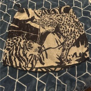 Retrofete black/white sequin animal print mini skirt